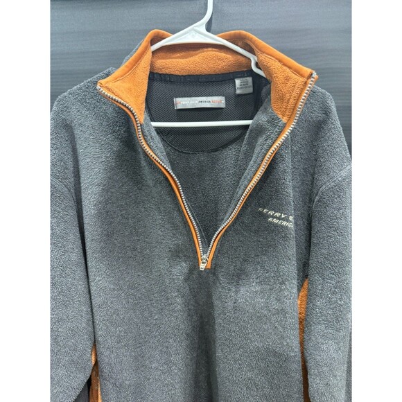 Vintage Perry Ellis Fleece Jacket 1/4 Zip Orange Grey Mens Size Large - Picture 5 of 8